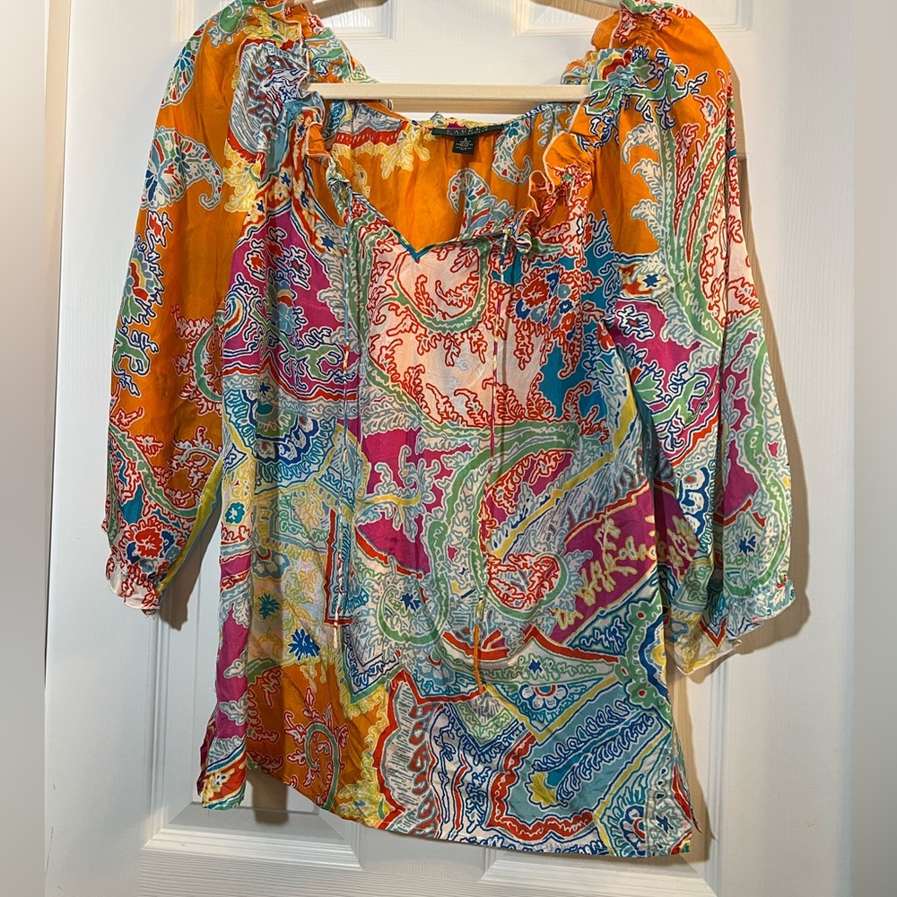 🦋 Lauren Ralph Lauren Vibrant Paisley Blouse size small
